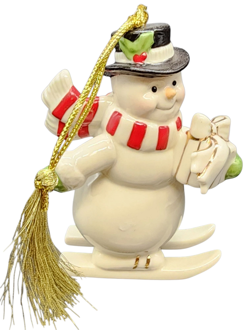 Retired Lenox "Very Merry" Snowman on Skis Ornament Porcelain Christmas Skiing